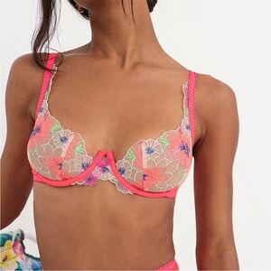 For Love And Lemons Neon Pink Floral Lace Bra